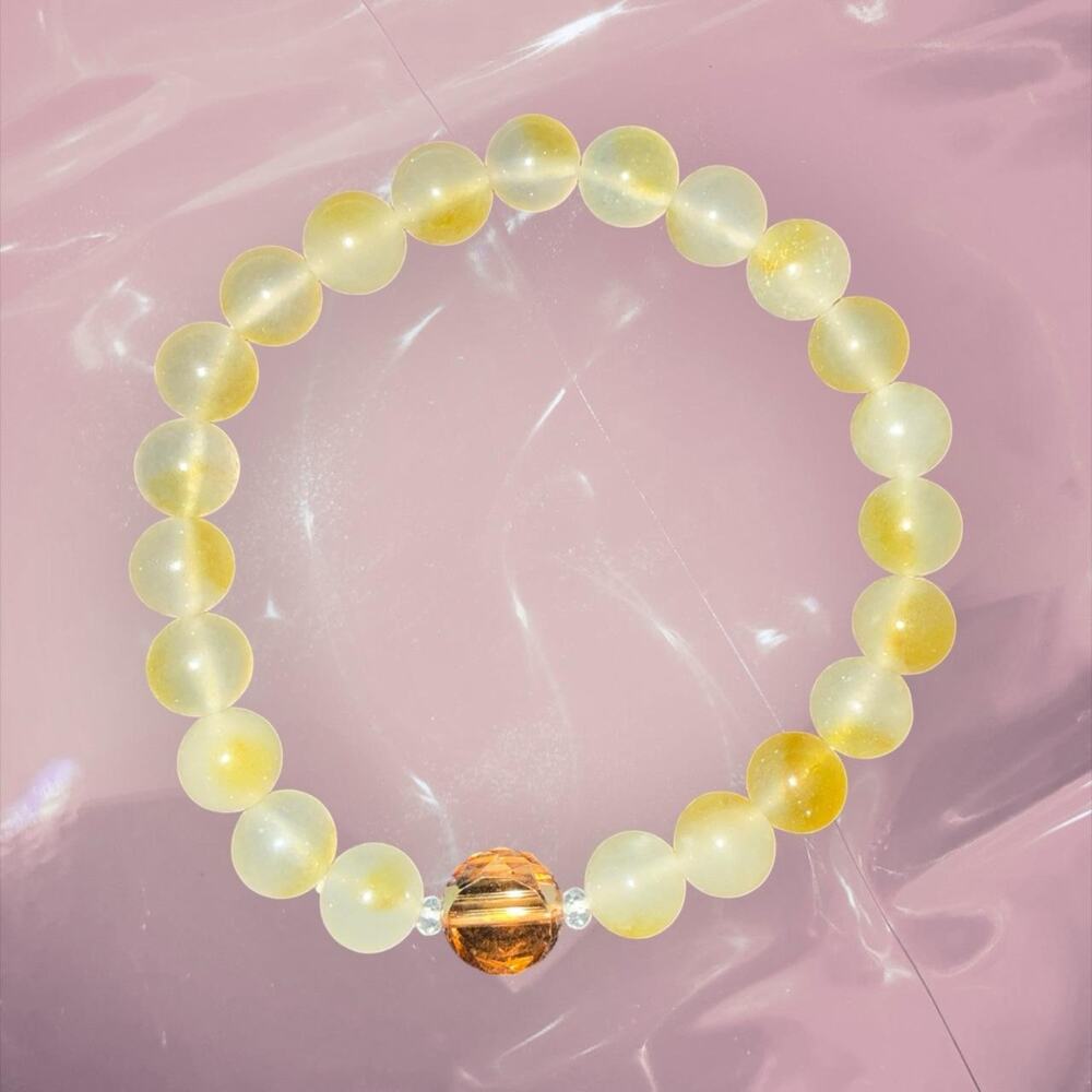 Y2K birthstone butter yellow beaded elastic bracelet, friendship lucky bracelet